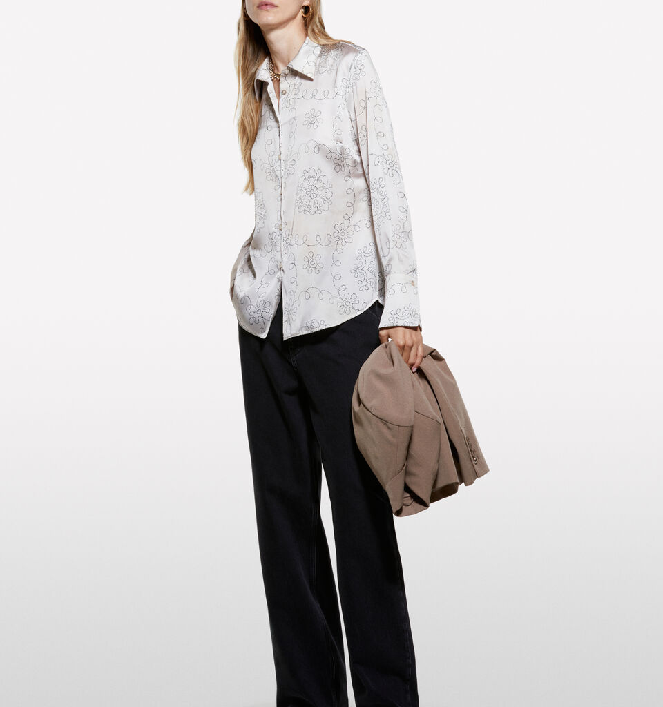 Beige shirt in printed satin - women's shirts - Beige | Sisley image number 1